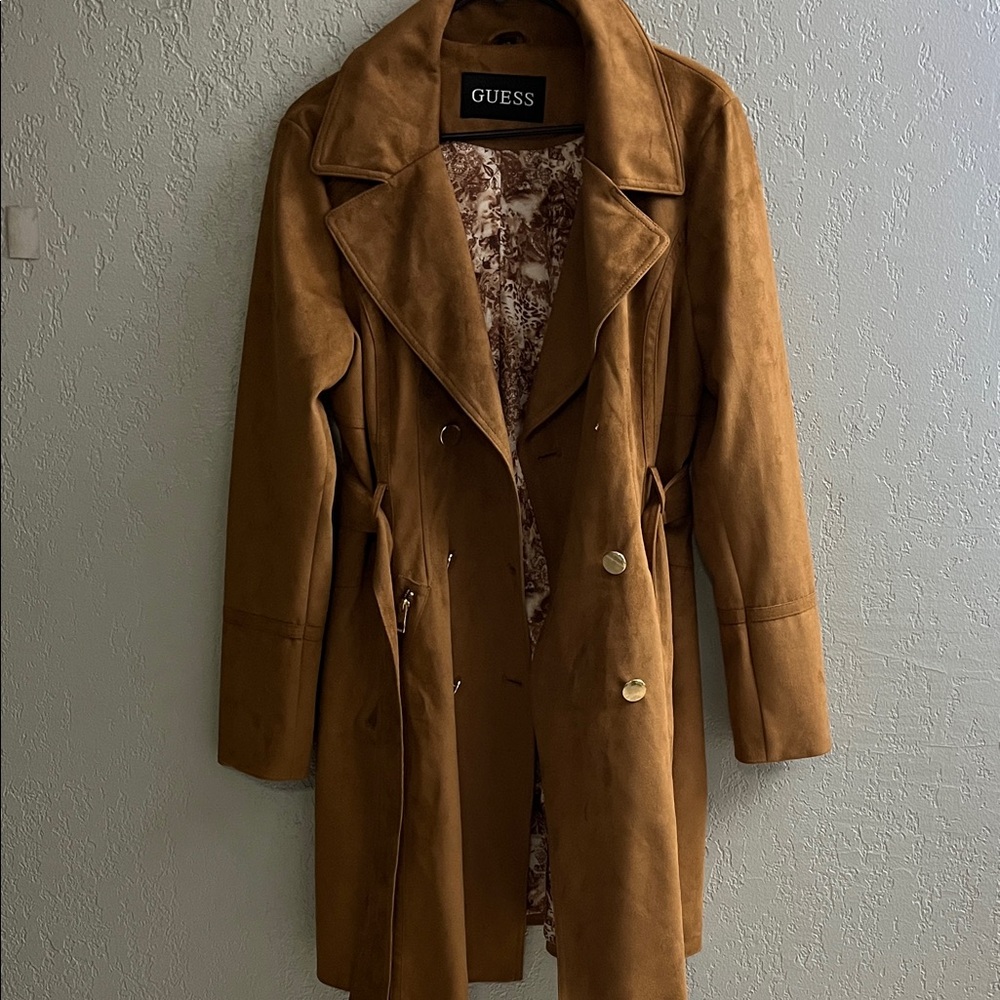 GUESS Women's Brown Trench Coat missing 1 bottom but have an extra pre owned